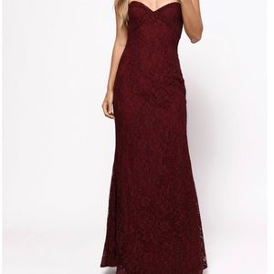 Beautiful Wine Lace Strapless Maxi Long Dress